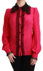 Dolce & Gabbana Silk Blend Lace Detail Blouse in Pink
