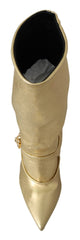 Dolce & Gabbana Elegant Gold Ankle Boots Socks with Rhinestones