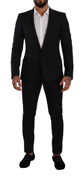 Dolce & Gabbana Elegant Black Patterned Wool-Silk Suit