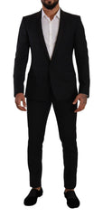 Dolce & Gabbana Elegant Black Patterned Wool-Silk Suit