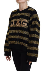 Dolce & Gabbana Elegant Black and Gold Crystal Sweater