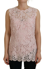 Dolce & Gabbana Elegant Sheer Lace Sleeveless Blouse in Pink