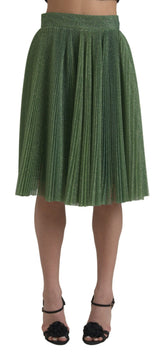 Dolce & Gabbana Enchanting Metallic Green Pleated A-Line Skirt