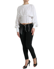 Dolce & Gabbana Elegant White Lace-Up Corset Cropped Top