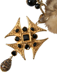 Dolce & Gabbana Gold Black Crystals Lapin Fur Filigree Chocker Necklace