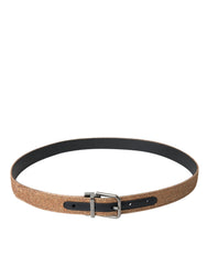 Dolce & Gabbana Gold Glitter Leather Silver Metal Buckle Belt