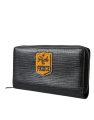 Dolce & Gabbana Black Leather Logo Patch Zip Around Continental Wallet