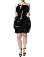 Dolce & Gabbana Black Polyester Ruched Coated Mini Dress