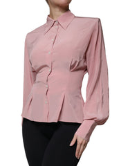 Dolce & Gabbana Pink Cotton Long Sleeves Collared Blouse Top