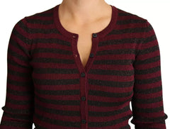 Dolce & Gabbana Black Red Striped Womens Cardigan Sweater