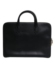 Dolce & Gabbana Black Calfskin Heat Pressed Logo Monreale Briefcase Bag
