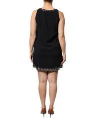 PINKO Black Embellished Polyester Sleeveless Shift A-line Mini Dress