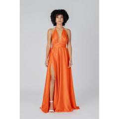 Sol Wears Women Orange Lycra Dress