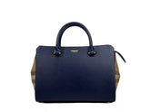 Burberry Small Banwell Leather Tote Bag Purse Blue