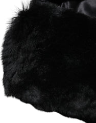 Dolce & Gabbana Black Lamb Fur Collar Women Neck Wrap Scarf