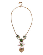Dolce & Gabbana Gold Brass Lily Crystal Sacred Heart Pendant Necklace