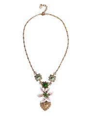 Dolce & Gabbana Gold Brass Lily Crystal Sacred Heart Pendant Necklace