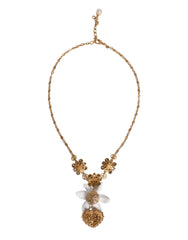 Dolce & Gabbana Gold Brass Lily Crystal Sacred Heart Pendant Necklace