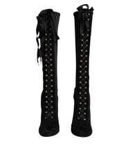 Dolce & Gabbana Black Lace Up Heels High Boots Shoes