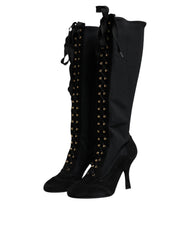 Dolce & Gabbana Black Lace Up Heels High Boots Shoes