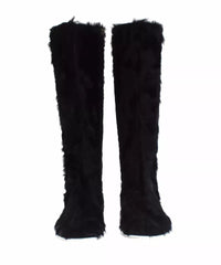 Dolce & Gabbana Black Xiangao Lamb Fur Leather Boots Shoes
