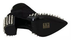 Philipp Plein Black Suede Studded Heels Ankle Boots Shoes
