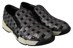 PINKO Silver Black Slip-on Sequence Design Sneakers Shoes