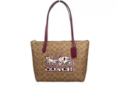 COACH Signature Canvas Fiona Zip Tote Bag Brown