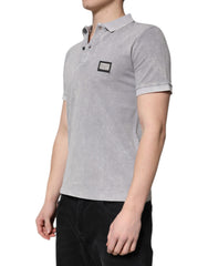 Dolce & Gabbana Gray Logo Plaque Cotton Men Polo Shirt T-shirt
