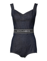 Dolce & Gabbana Blue Cotton Stretch Sleeveless Bodycon Denim Bodysuit