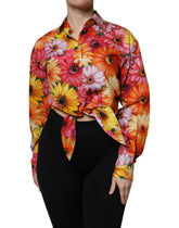 Dolce & Gabbana Multicolor Floral Cotton Cropped Blouse Top