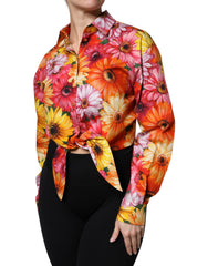 Dolce & Gabbana Multicolor Floral Cotton Cropped Blouse Top