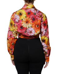 Dolce & Gabbana Multicolor Floral Cotton Cropped Blouse Top