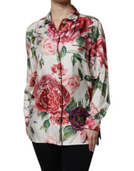 Dolce & Gabbana White Floral Silk Lounge Sleepwear Blouse Top