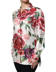Dolce & Gabbana White Floral Silk Lounge Sleepwear Blouse Top