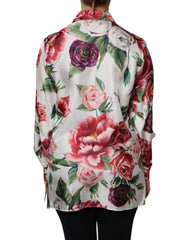 Dolce & Gabbana White Floral Silk Lounge Sleepwear Blouse Top