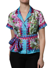 Dolce & Gabbana Multicolor Floral Collared Short Sleeve Top