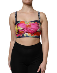 Dolce & Gabbana Multicolor Floral Sleeveless Bustier Cropped Top