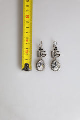 Dolce & Gabbana Silver Brass Crystal Teardrop DG Logo Clip On Earrings