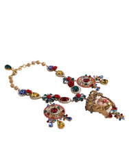 Dolce & Gabbana Multicolor Whimsical Face Charm Pendant Beaded Necklace