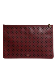 Dolce & Gabbana Burgundy Black Logo Embellished Men Zip Flat Pouch Bag