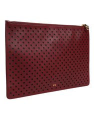 Dolce & Gabbana Burgundy Black Logo Embellished Men Zip Flat Pouch Bag