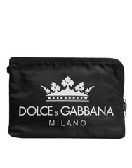 Dolce & Gabbana Black DG Milano Print Nylon Pouch Clutch Bag