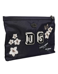 Dolce & Gabbana Blue DG Logo Patch Embellished Pouch Clutch Bag