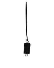 Dolce & Gabbana Black Calf Leather Lanyard Logo Card Holder Wallet