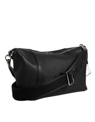 Dolce & Gabbana Black Leather Logo Plaque Shoulder Crossbody Bag