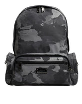 Dolce & Gabbana Gray Cotton Camouflage Logo Plaque Backpack Bag