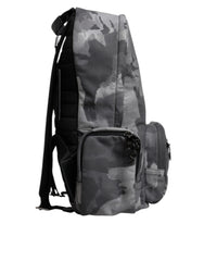 Dolce & Gabbana Gray Cotton Camouflage Logo Plaque Backpack Bag