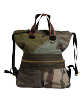 Dolce & Gabbana Military Green Patchwork Rucksack Backpack Bag