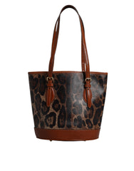 Dolce & Gabbana Brown Leopard Leather Shoulder Strap Tote Bag